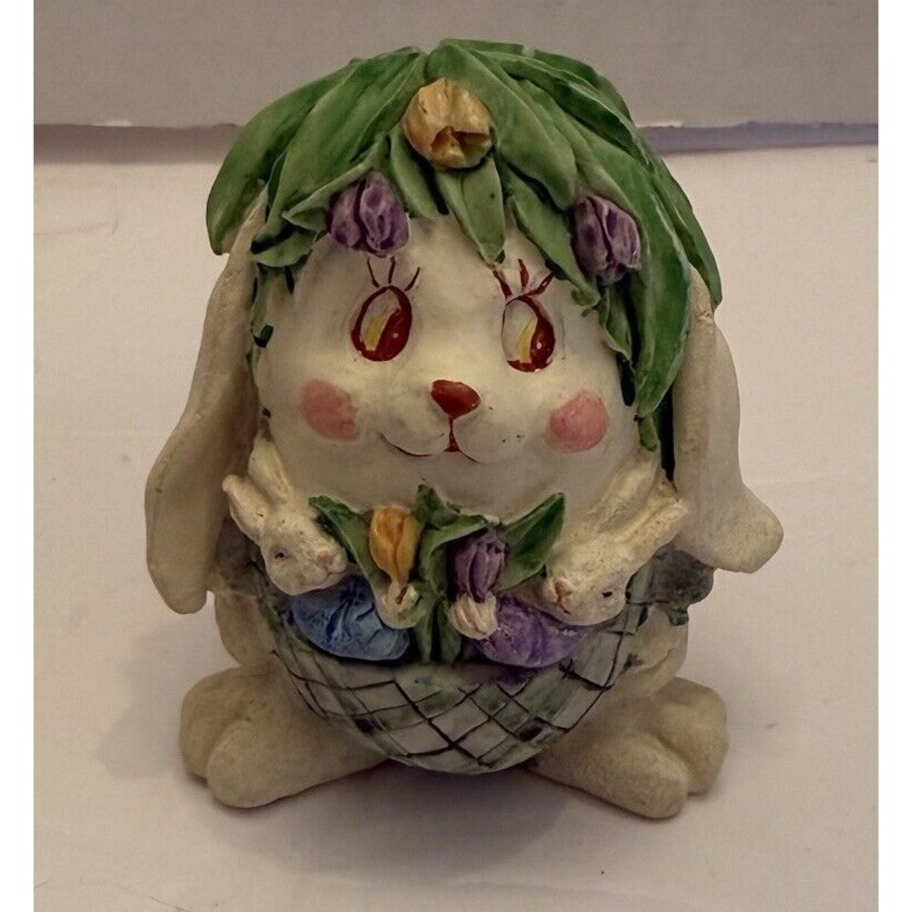VTG Hermitage‎ Pottery Adorable Bunny Rabbit & Babies Figurine-3"Hx2.25"Wx1.75"D